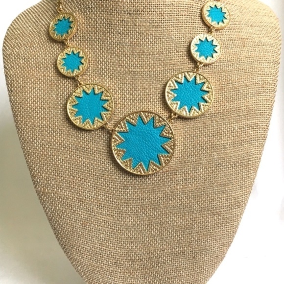 3/$30! Art Deco Blue Sunburst Necklace - Picture 3 of 6